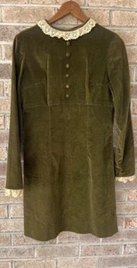 Vintage 60s Womens Green Modesty Velvet  Dress Check Measurements - Picture 1 of 5