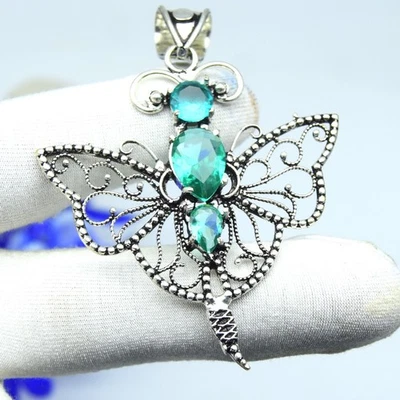 Green Tourmaline Gemstone Handmade Butterfly Pendant 925 Sterling Silver Jewelry - Image 1 of 4