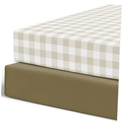  – 2 Pack Crib Sheets for Boys, Premium Fitted Crib Sheets 2 Pack Gingham Khaki - Image 1 of 4