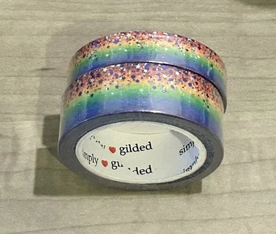 НОВЫЙ Просто Позолоченный Радужный Омбр с Фиолетовой Лентой Звездной пыли washi 10 и 15 мм рулоны - Изображение 1 из 2