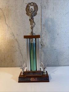 Vintage Trophy 1969 With Walnut Wood Base - Picture 1 of 9