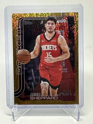 2025-26 Topps Basketball - Reed Sheppard - Gold Holo Foil 15/50 Jersey Number 🔥 - Image 1 of 3