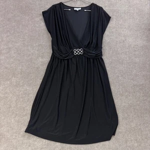 Olivia Matthews Black Embellished V Neck Ruched Waist Cap Sleeve Dress 2X - Picture 1 of 8