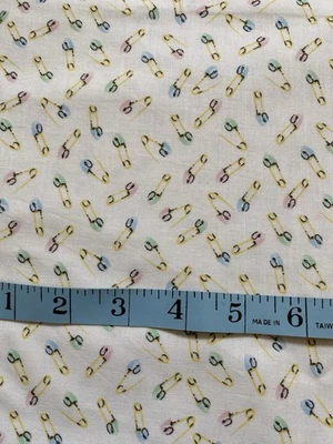 1.7 Yard Vintage Baby Diaper Pin Themed Unbranded Cotton Fabric Nursery 60" Rare - Image 1 of 2