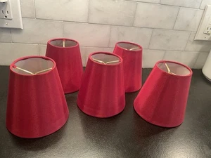 5 Chandelier Mini Clip-On Fabric Lamp Shades Red 5” - Picture 1 of 5