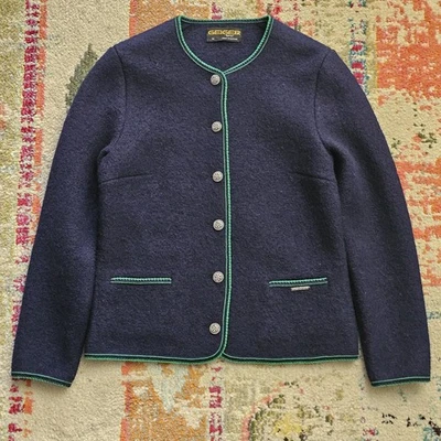 VTG GEIGER Sweater Womens 38 Cardigan Tyrol Boiled Pure Wool Button Front Blue - Image 1 of 4