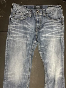 Silver Jeans Mens 33x34 Blue Zac Relaxed Fit Straight Distressed Rockabilly Flap - Picture 1 of 9