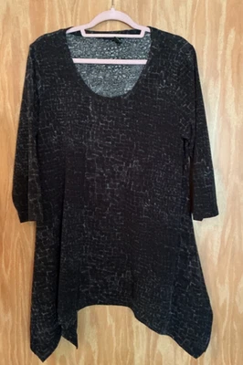 Grace Elements Negro Gris Asimétrico Manga 3/4 Tejido Túnica Top Talla-1X Foto 1 de 4
