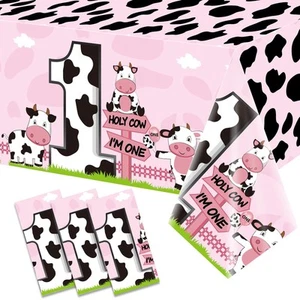 Tablecloth Cloth Cover 3 pack Holy Cow Im One Birthday Decorations Baby Girl ... - Picture 1 of 6