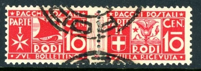 Italy 1934 Rhodes Parcel Post 10¢ Rose Red Scott #Q2 VFU L670 - Image 1 of 4