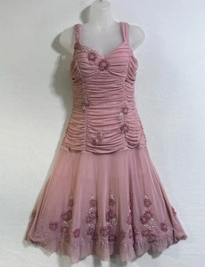 Sue Wong Blush Pink Embellished Dress 8 Ruched Bodice Balletcore Y2k VTG Tulle - Picture 1 of 17