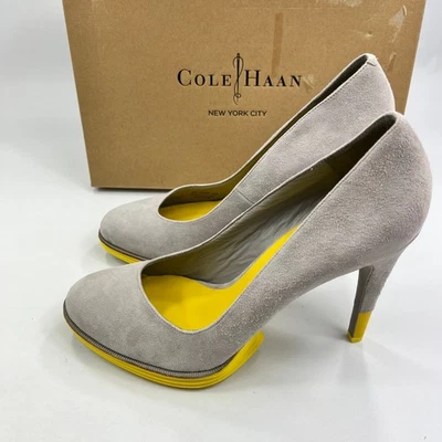 Cole Haan Lunagrand Chelsea Womens Heels Grey Suede UK 8Yellow Lunarlon Sole - Image 1 of 4