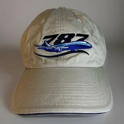 Boeing 787 Jet Commorative Embroidered Baseball Cap Hat JetPlane SnapBack Beige - Image 1 of 4