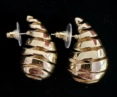 14 kt Gold Plated Spiral Pierced Hoop Earrings Nickel Lead Free - Image 1 of 4