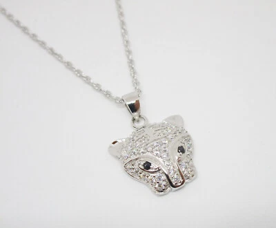 Collana in Argento 925 e Ciondolo Leopardo Con Zirconi, pendente zirconi, felino - Immagine 1 di 3