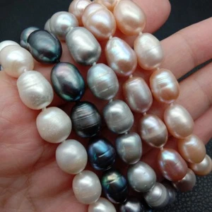 8' 10x12mm White Black Gray Pink Purple Rice Pearl Bracelet free shipping - Picture 1 of 21