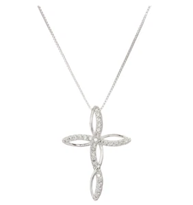 925 Sterling Silver CZ Open Infinity Cross Necklace Silver Pendant Women Jewelry - Picture 1 of 3