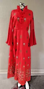 Vintage 1970's Alfred Shaheen Red Bell Sleeve Formal Gown Size 12 - Picture 1 of 5