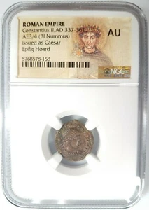 Constantius II Roman Empire BI Nummus AE3/4 NGC AU Ancient Epfig Hoard Pedigree - Picture 1 of 12