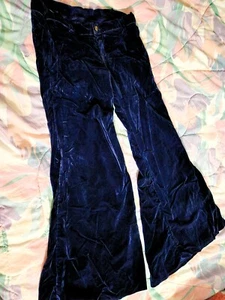 VTG 60s Early 70s Dark Blue Velvet Low Rise Elephant Bell Bottom Pants VG - Picture 1 of 8