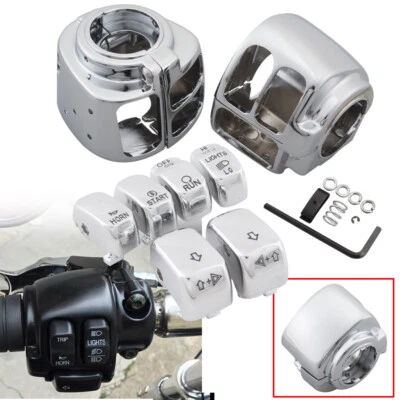 Chrome Switch Housings +6Pcs Button Caps For Harley Dyna Softail XL Road King - Image 1 of 4