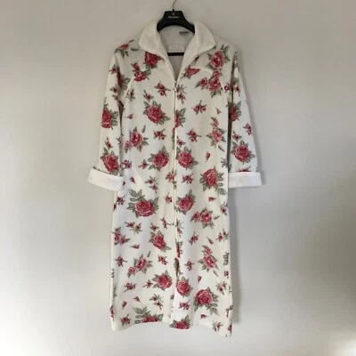 Bata de abrigo de felpa polar rosa Laura Ashley de colección M cremallera completa Cottagecore Foto 1 de 4