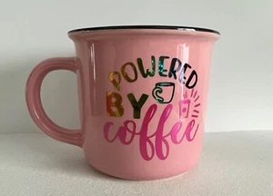 Coffee Theme~ Powered By Coffee Custom Pastel Pink Ceramic Mug Cup - Imagen 1 de 3