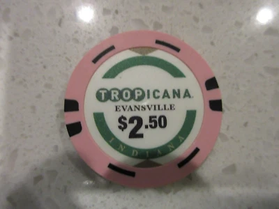$2.50 Pink Tropicana Casino Evansville Indiana + Free Las Vegas Poker Chip - Image 1 of 2
