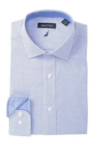 Nautica 158318 Men's Printed Classic Fit White w/ Blue Dress Shirt Size L - Picture 1 of 1