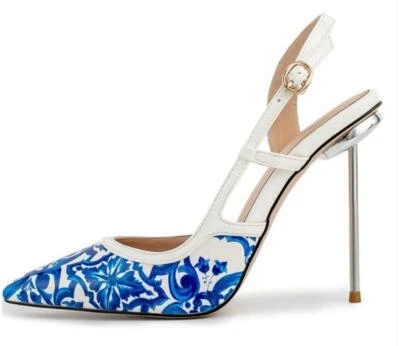 Sexy Women Pointy Toe Stilettos High Heels Slingback Floral Evening Party Shoes Foto 1 de 4