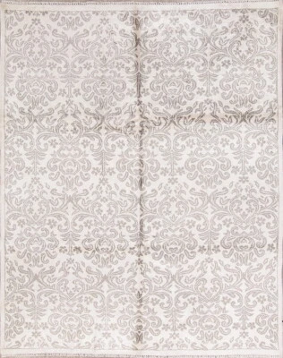 SILK Floral Ivory Oushak Oriental Area Rug Dining Room Hand-knotted 8x10 Carpet - Image 1 of 4