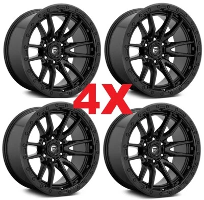 22X10 FUEL REBEL 6 BLACK WHEELS RIMS RAM SIERRA SILVERADO 1500 22 D67922008450 - Image 1 of 4