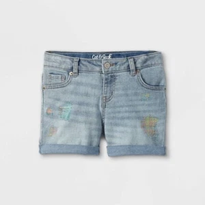 Cat & Jack Girls Size XXL (18) Plus Embroidered Stretch Jean Shorts Light Wash - Picture 1 of 6