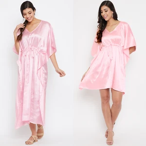 Gypsie Blu Women Satin Silk Dress Kaftan Tunic Kimono Sleeve Ladies Casual Dress - Picture 1 of 12