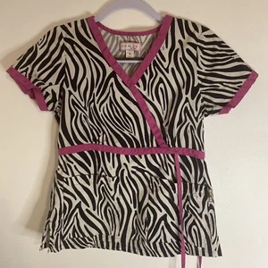 Koi Scrub Top Medical Uniform Mock Neck Black White Pink Small - Picture 1 of 8
