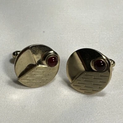 Par De Gemelos Anson Mid-Century Tono Dorado De Colección con Piedra Roja Firmados Foto 1 de 2