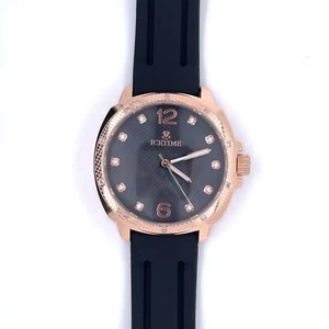 Reloj de acero IceTime 42 mm para hombre oro rosa helado 0,10 quilates esfera negra diamantes AB712-1 - Imagen 1 de 6
