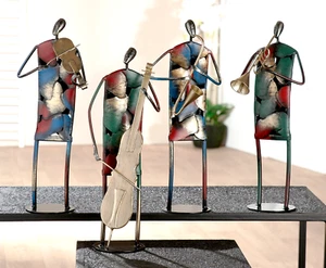Musiker Quartett aus Metall Jazz Geige Bass Saxophon Trompete Skulptur 20514 - Picture 1 of 6