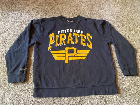 Pittsburgh Pirates Mitchell and Ness Sweatshirt Mens XL Sweater Black Yellow Cover
