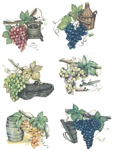 Rustic Grape Bunches 6 pcs 2-1/2" Overglaze Waterslide Ceramic Decals - Picture 1 of 1
