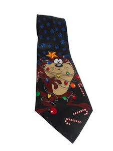 Cravatta cravatta natalizia vintage Looney Tunes Tazmania Devil con luci accese nera - Foto 1 di 7
