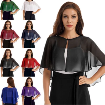 Women Chiffon Bolero Shawl Wraps One Button Shrug Cover Ups For Evening Dress - Image 1 of 3