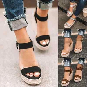 Damen Plateau Sommerschuhe Keilabsatz Sandalen Wedges Espadrilles Sandaletten - Bild 1 von 9