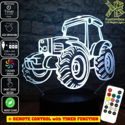 TRACTOR FUNKY FARM MACHINE 3D LED Night Light 7 Colour Changing Room Lamp - image 1 of 4