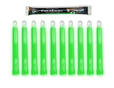 Paquete de 10 varillas de luz tácticas militares Cyalume verde 6" 12 HR Prepper EMP 2027 Foto 1 de 4
