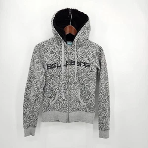 Y2K Billabong Fur Lined Hoodie Women's Size Small Gray Black Full Zip J6D7CDAS - Picture 1 of 21