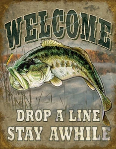 New Tin Signs Welcome Bass Fishing 1669 - Picture 1 of 1