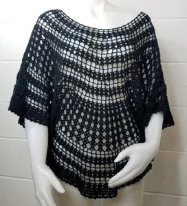 Women's Beach Cover Up Black Shawl And Ecru Skirt Size Medium Cute Boho Crochet - Picture 1 of 12
