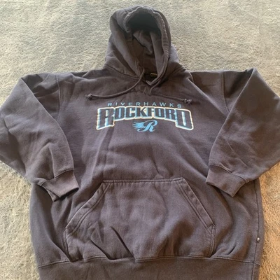 Sudadera con Capucha De Colección Rockford Riverhawks Negra Y2K Talla Lrg Rara Illinois Béisbol Frontera Foto 1 de 4
