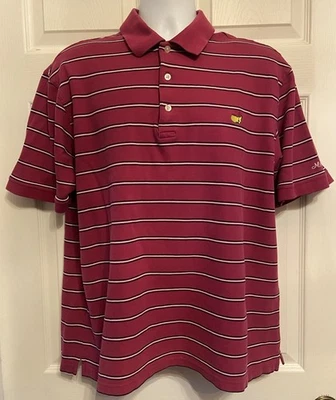 Camisa polo de golf Masters de manga corta a rayas granates para hombre - talla L grande Foto 1 de 4